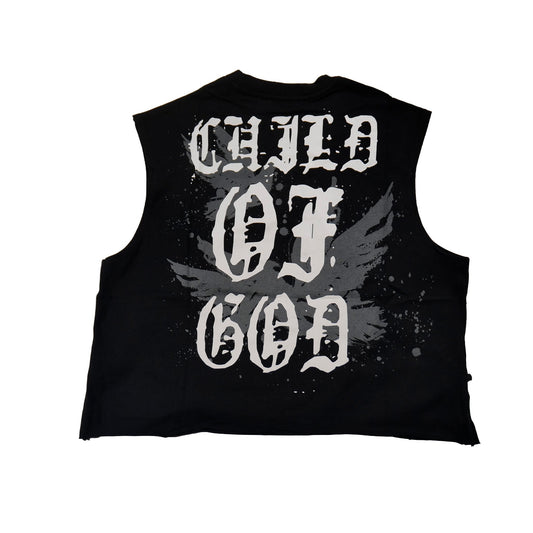 WATSON CHILD OF GOD CROSS RIVET BLACK CUTOFF TSHIRT