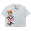 WATSON MULTI APPLIQUE PATCHWORK LIGHT BLUE PINSTRIPE BUTTON DOWN SHIRT