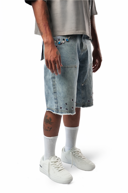 WATSON PURPLE PEAR DIAMOND LIGHT WASH DENIM SHORTS