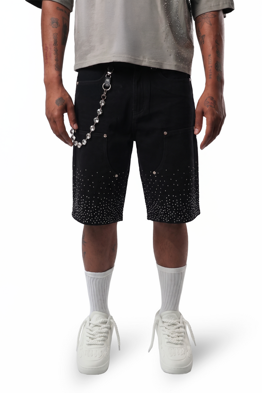 WATSON RHINESTONE SHOWER BLACK WASH DENIM SHORTS