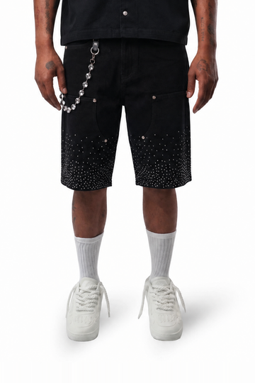 WATSON RHINESTONE SHOWER BLACK WASH DENIM SHORTS