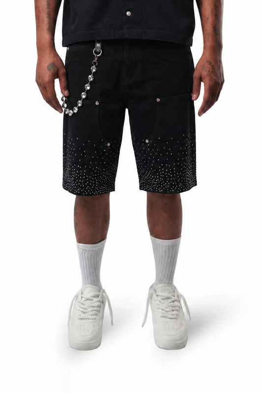 WATSON RHINESTONE SHOWER BLACK WASH DENIM SHORTS