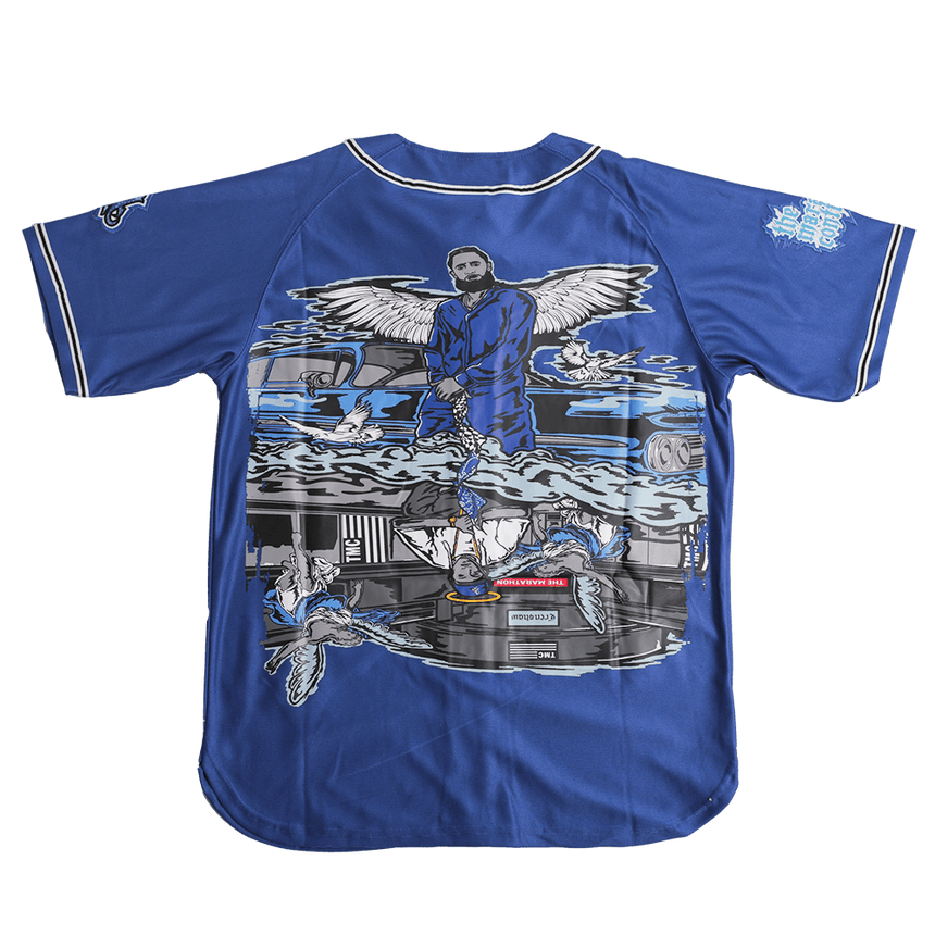 BRAND X THE MARATHON CONTINUES ROYAL BASEBALL JERSEY - Allstarelite.com
