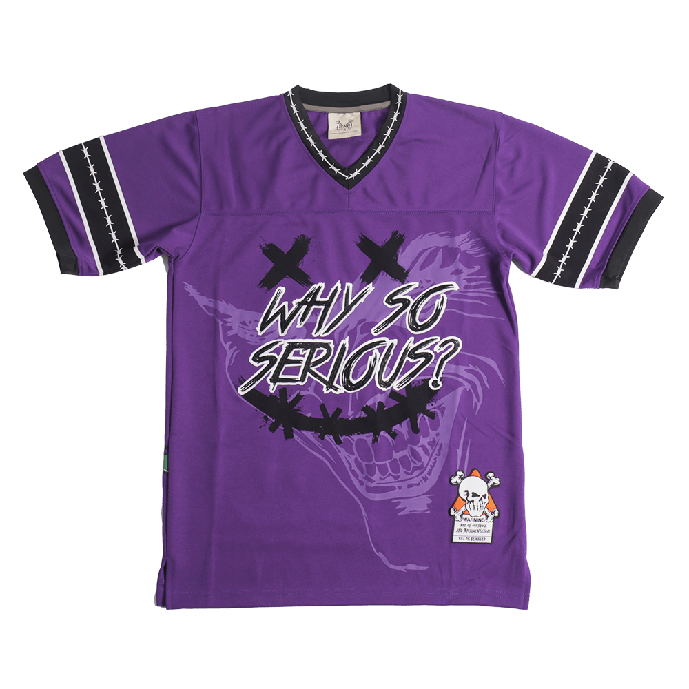 BRAND X WHY SO SERIOUS JOKER PURPLE FOOTBALL JERSEY - Allstarelite.com