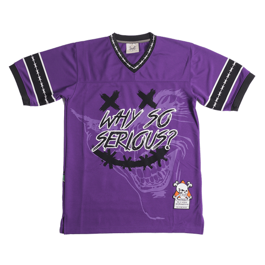 BRAND X WHY SO SERIOUS JOKER PURPLE FOOTBALL JERSEY - Allstarelite.com