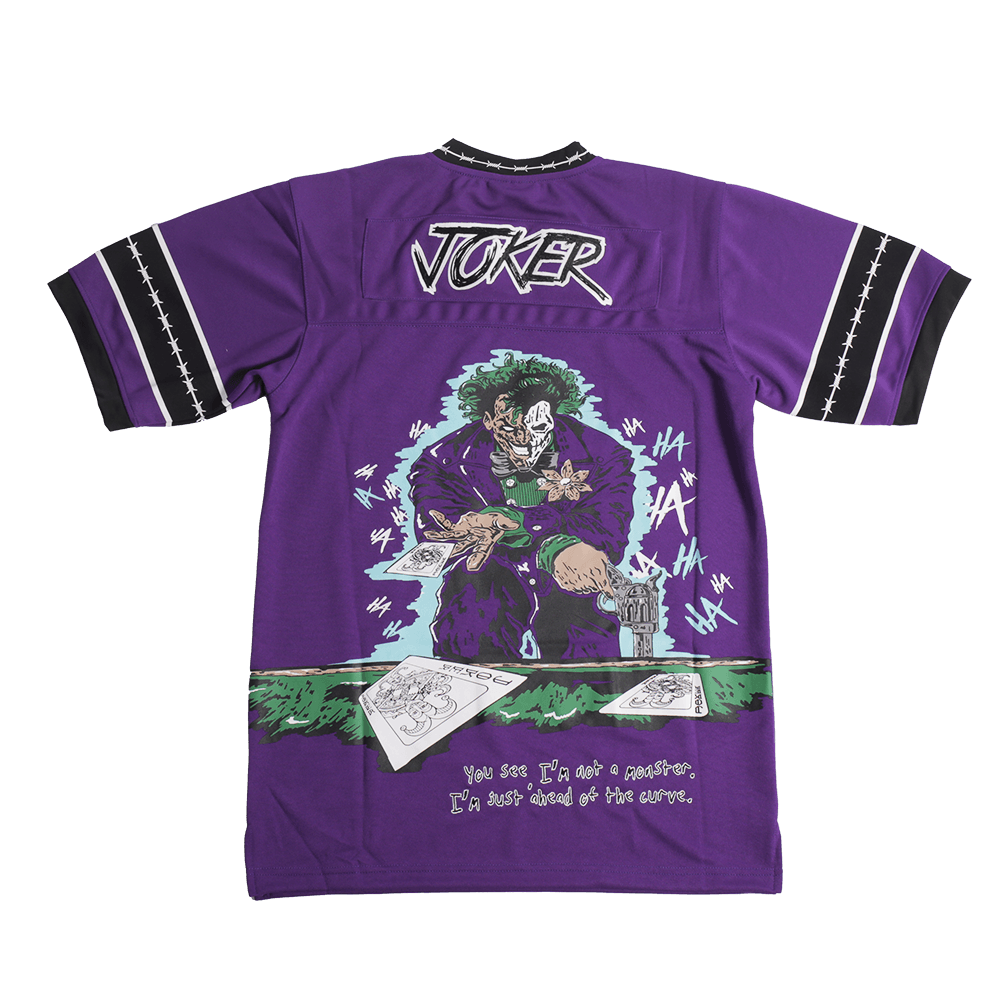 BRAND X WHY SO SERIOUS JOKER PURPLE FOOTBALL JERSEY - Allstarelite.com