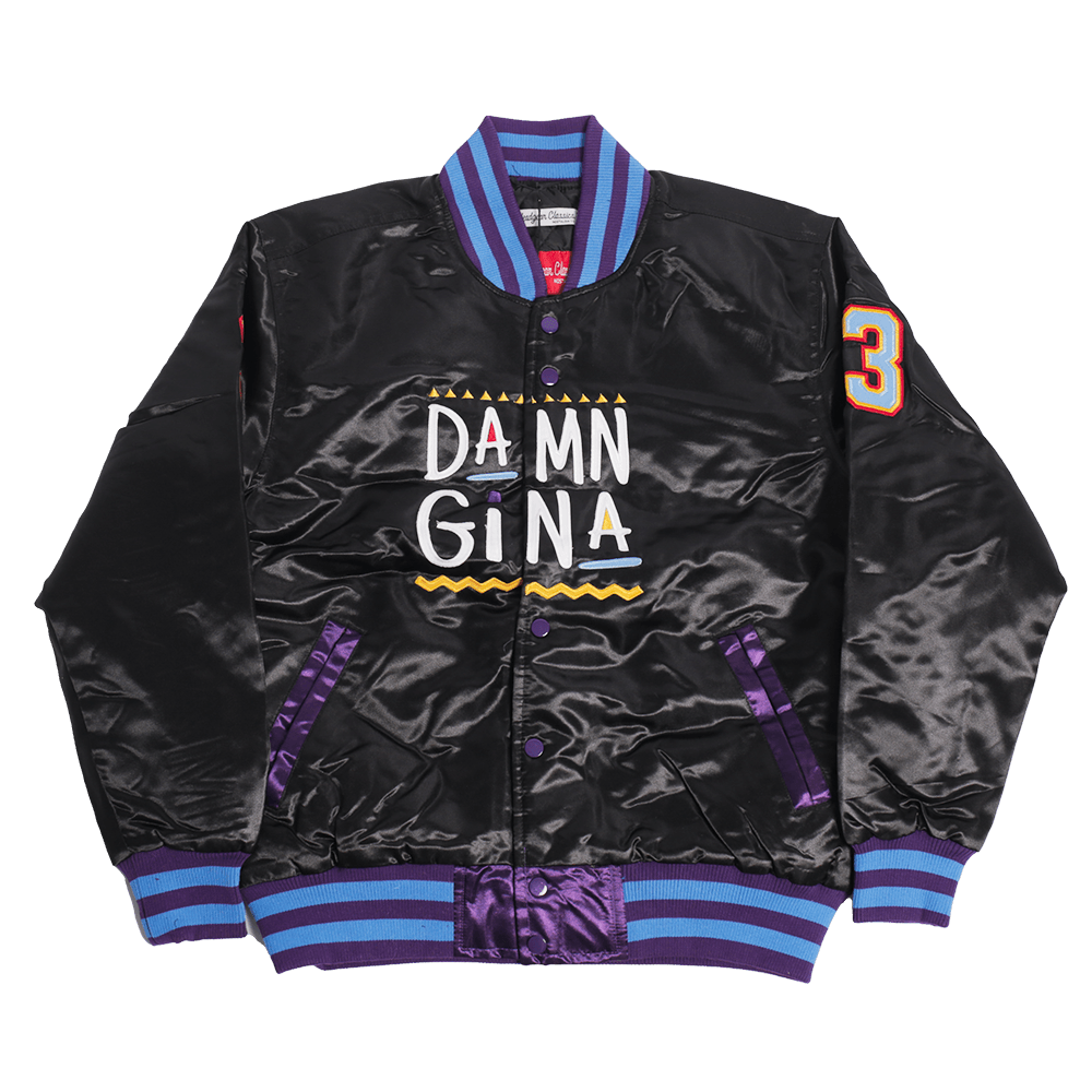 DAMN GINA MARTIN SATIN JACKET BLACK/PURPLE - Allstarelite.com