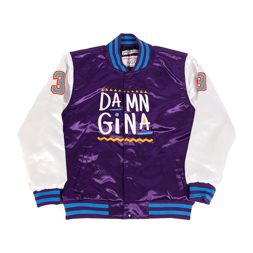 DAMN GINA MARTIN SATIN JACKET WHITE/PURPLE - Allstarelite.com