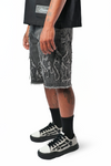 WATSON FLAME APPLIQUE GRAY WASH DENIM SHORTS