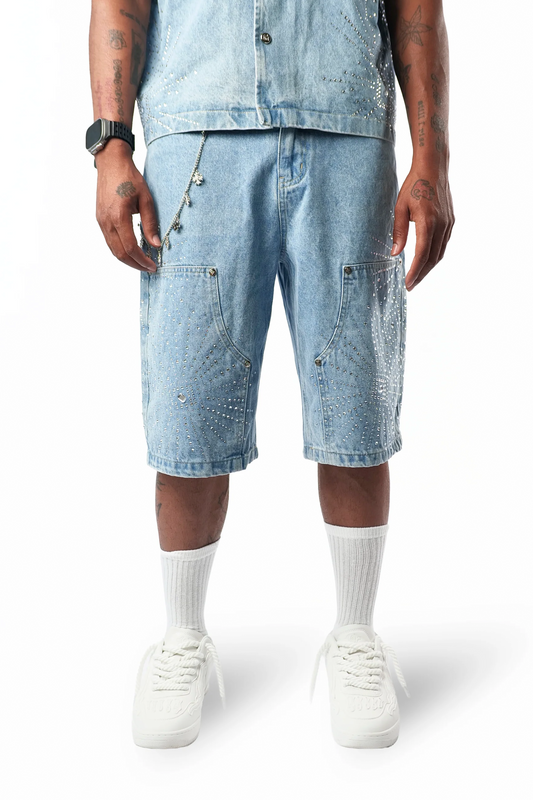 WATSON LIGHT WASH DENIM EMBELLISHED DENIM SHORTS