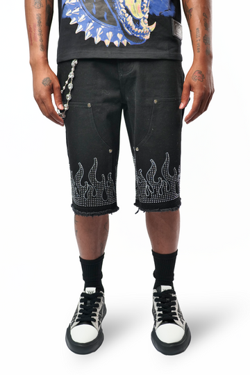 WATSON FLAME BLACK DENIM SHORTS