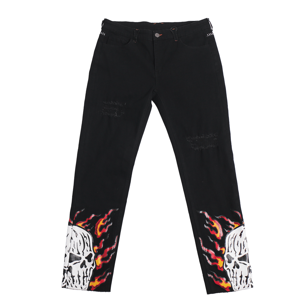 FLAMING SKULL BLACK JEANS - Allstarelite.com