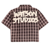 WATSON STUDIOS DISTRESSED BLACK SHORT SLEEVE FLANNEL SHIRT