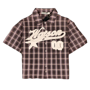 WATSON STUDIOS DISTRESSED BLACK SHORT SLEEVE FLANNEL SHIRT