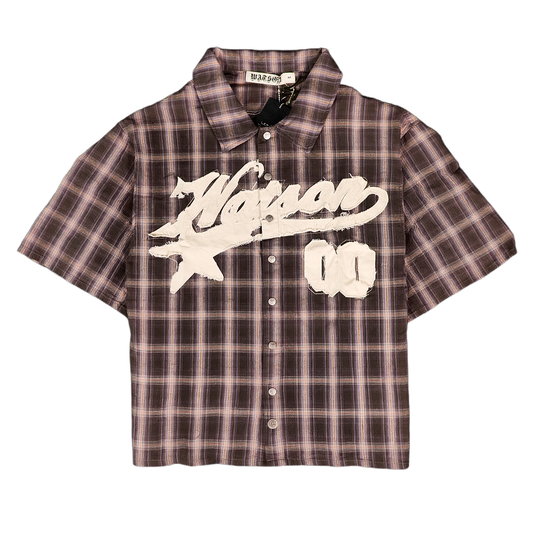 WATSON STUDIOS DISTRESSED BLACK SHORT SLEEVE FLANNEL SHIRT