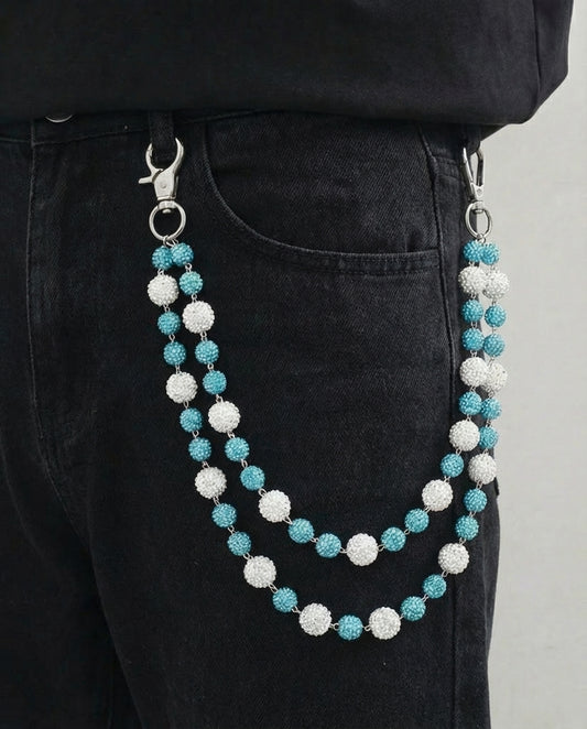 Crystal Blue & Silver Pant Chain