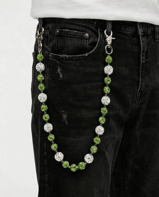 Crystal Green & Silver Pant Chain
