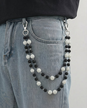 Crystal Double Black & Silver Pant Chain