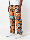 CAMO MULTI CHENILLE FLORAL PATCH DENIM PANTS (TAN)