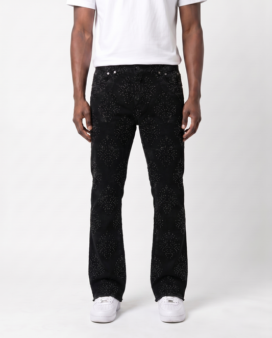 EMBROIDERED STARS STCKED DENIM PANTS (BLACK)