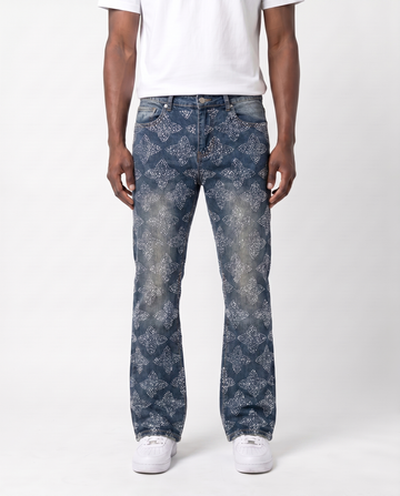 CROSS RHINESTONE DENIM PANTS (BLUE)