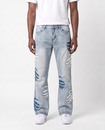 SKELETON HANDS DENIM PANTS (BLUE)