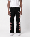 RED CHERRY BLOSSOM DENIM PANTS (BLACK)