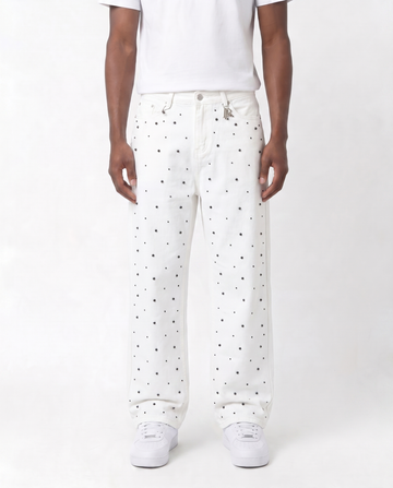 WATSON DENIM PANTS WITH BLACK PEARLS (WHITE)