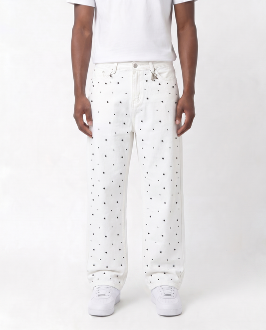 WATSON DENIM PANTS WITH BLACK PEARLS (WHITE)