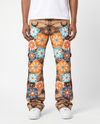 CAMO MULTI CHENILLE FLORAL PATCH DENIM PANTS (TAN)