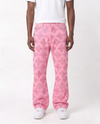 CROSS RHINESTONE STACKED DENIM PANTS (PINK)