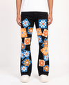 CHENILLE FLOWER STACKED DENIM PANTS (BLACK WASH)