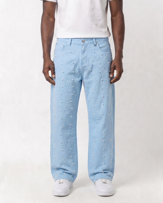 WATSON DENIM PANTS WITH PEARLS (LIGHT WASH)