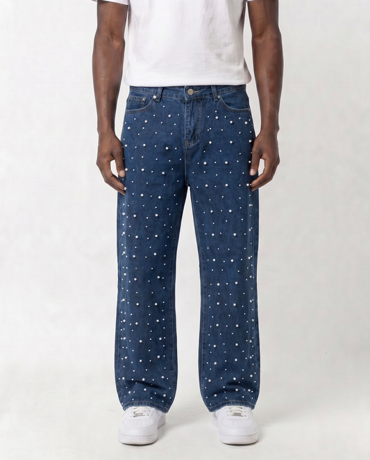 WATSON DENIM PANTS WITH PEARLS (NAVY)
