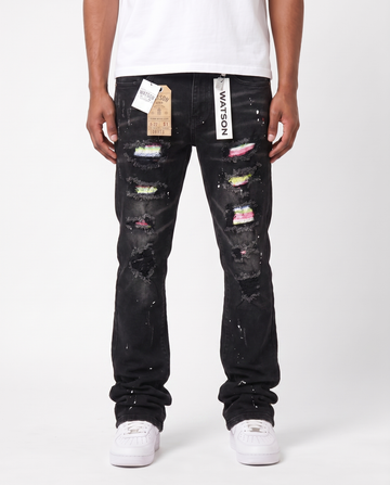 BLACK DISTRESSED MULTI RIP WATSON DENIM