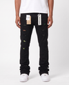 BLACK EMBELLISHED MULTI RIPPED WATSON DENIM