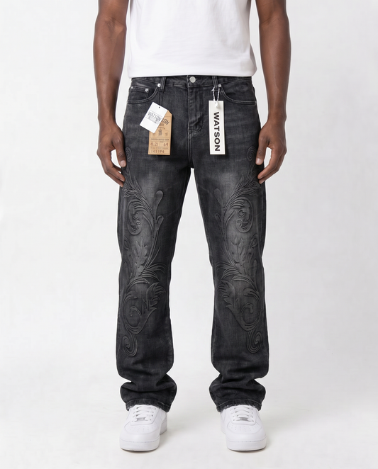 BLACK EMBOSSED MURAL WATSON DENIM