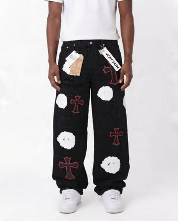 BLACK CLOUD & CROSSES PATCH WATSON DENIM