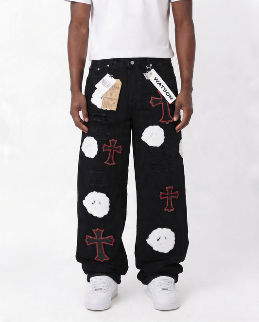 BLACK CLOUD & CROSSES PATCH WATSON DENIM
