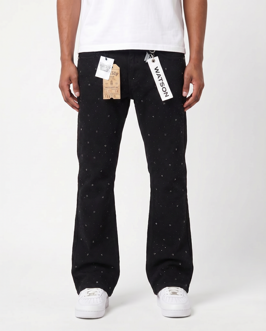 BLACK EMBELLISHED RHINESTONE CRYSTAL WATSON DENIM