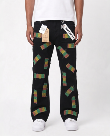 BLACK ALL OVER FRAYED PATCHWORK WATSON DENIM