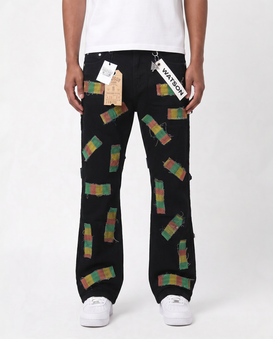 BLACK ALL OVER FRAYED PATCHWORK WATSON DENIM