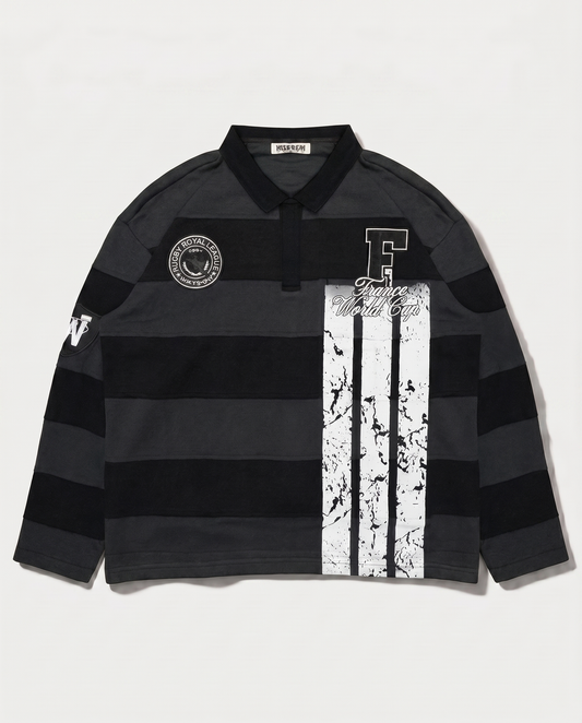 FRANCE WORLD CUP LONG SLEEVE RUGBY POLO (BLACK)