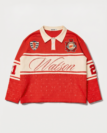 WATSON PEARL RUGBY DIVISION LONG SLEEVE RUGBY POLO (RED)