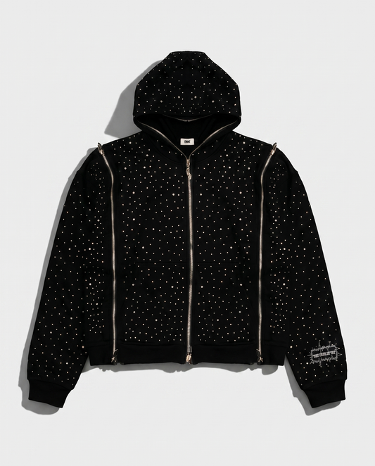 CRYSTAL TRIPLE ZIP HOODIE (BLACK)