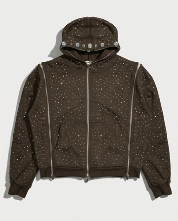 CRYSTAL TRIPLE ZIP HOODIE (MOCHA)