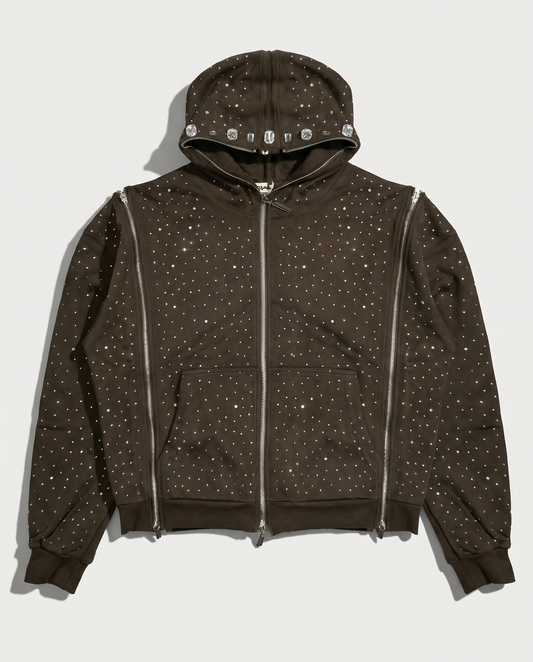 CRYSTAL TRIPLE ZIP HOODIE (MOCHA)