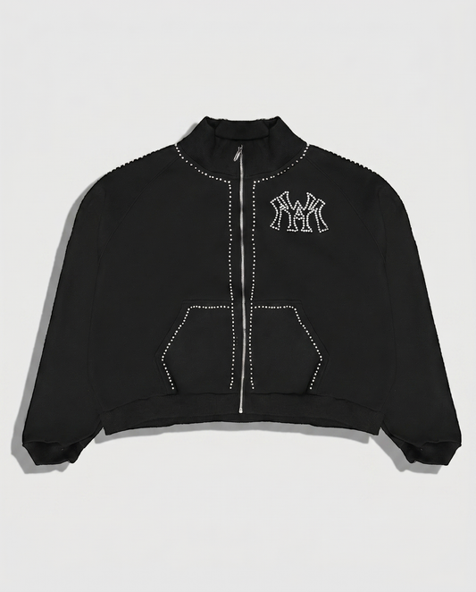 PEARL LINED SWEAT SUIT JACKET (BLACK)