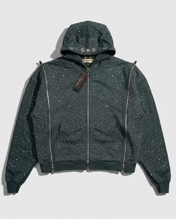 CRYSTAL TRIPLE ZIP HOODIE (CHARCOAL)