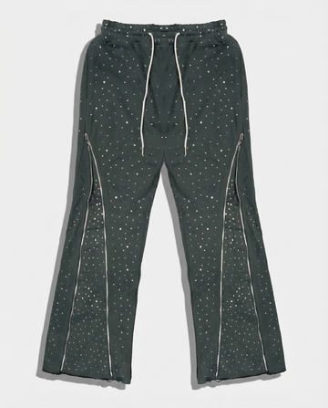 CRYSTAL ZIP FLARE SWEATPANTS (CHARCOAL)
